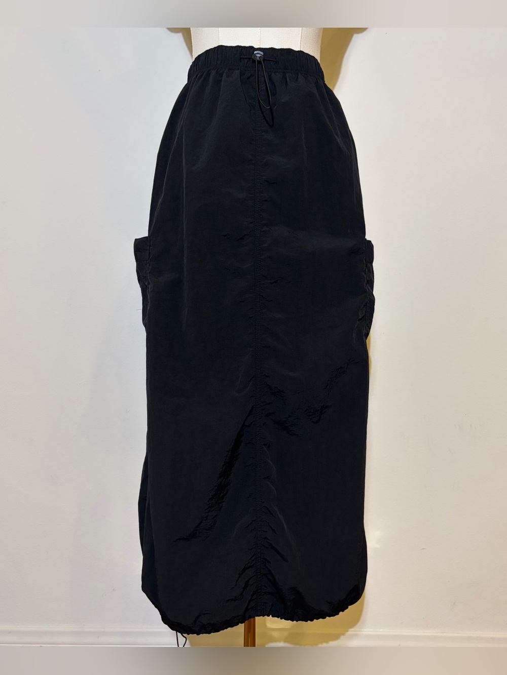 Love Tree Black Nylon Cargo Drawstring Parachute Maxi Skirt Medium Gorpcore